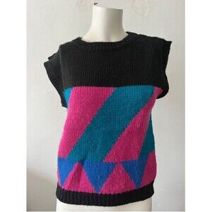 Vintage 90s  geometric Sweater Vest L colorblock Kaleidoscope funky colorful